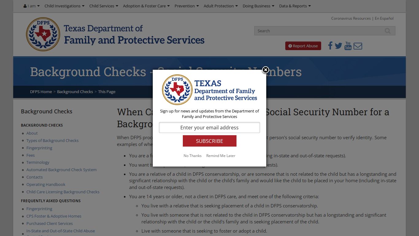 Background Checks - Social Security Numbers - Texas Department of ...